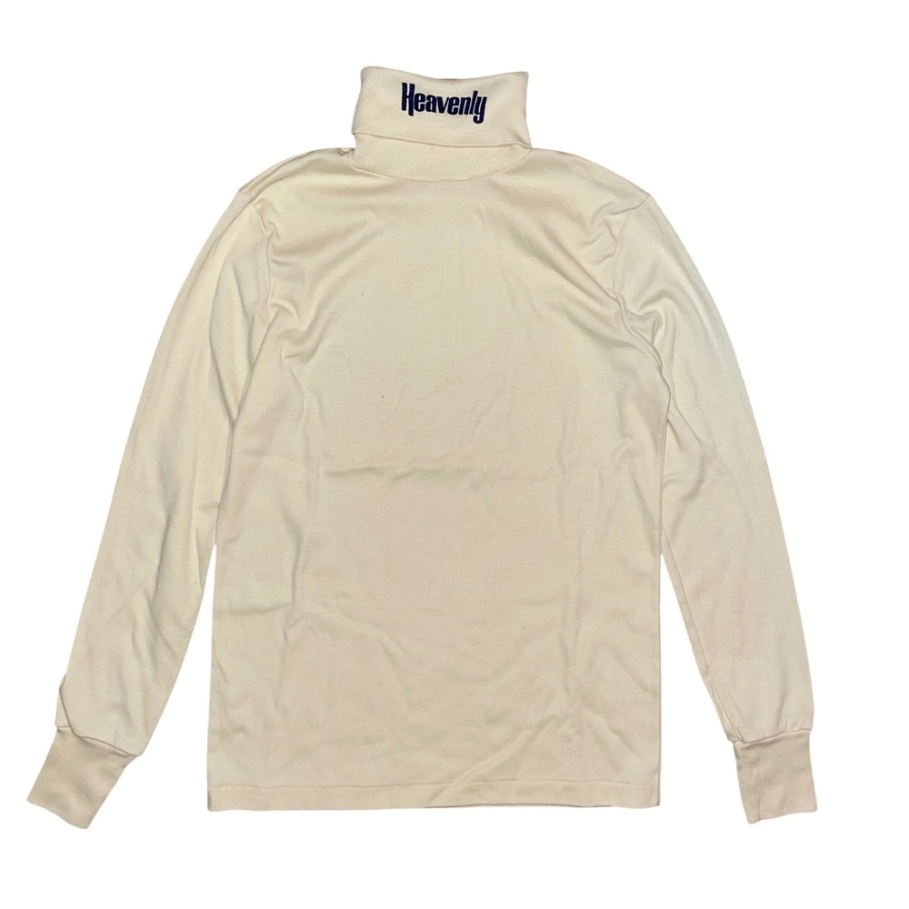 Vintage Duofold Heavenly Print Graphic Turtleneck Top Ivory Cream Womens Medium